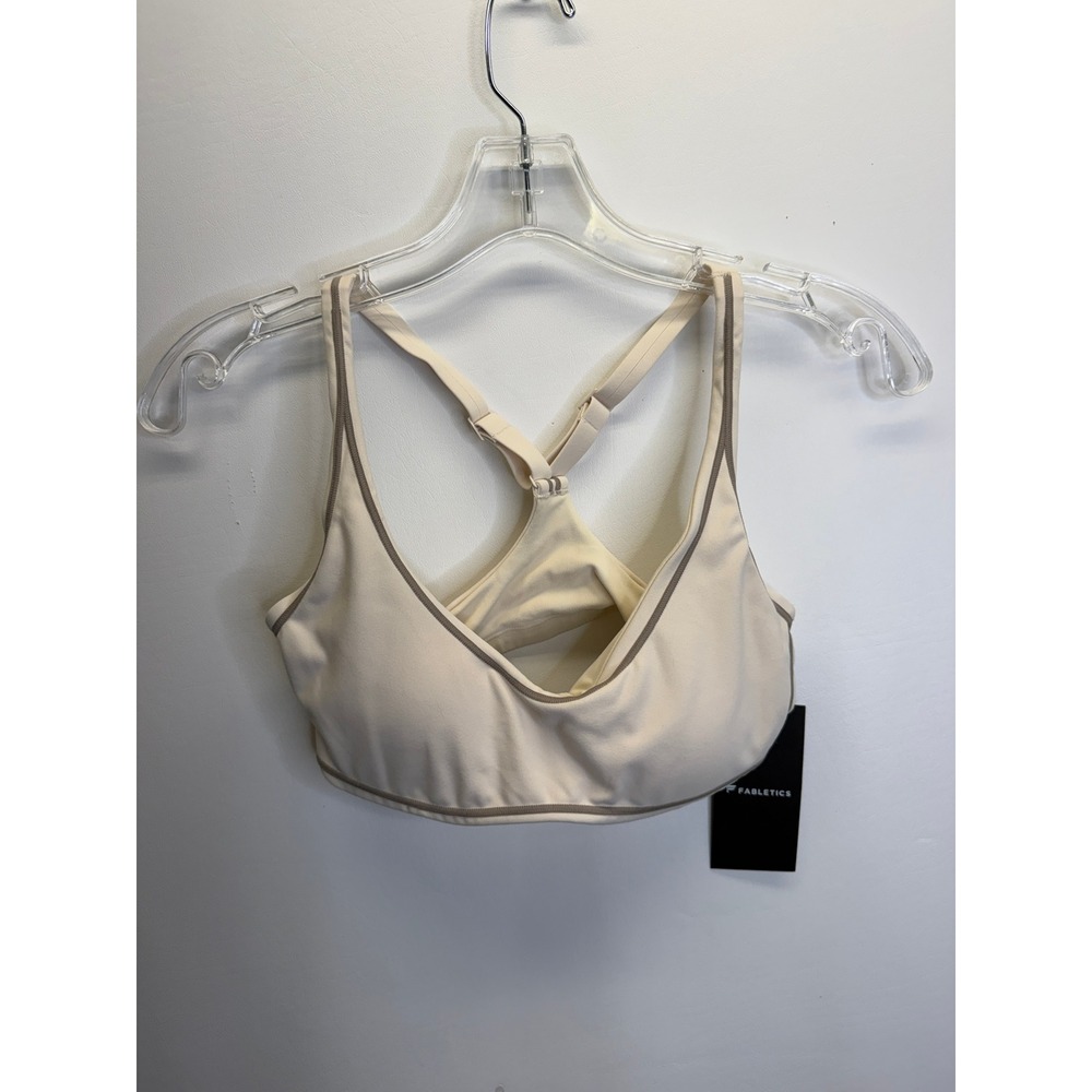 Fabletics Sports Bra Women XS Cream Oasis V Neck Adjustable Racerback